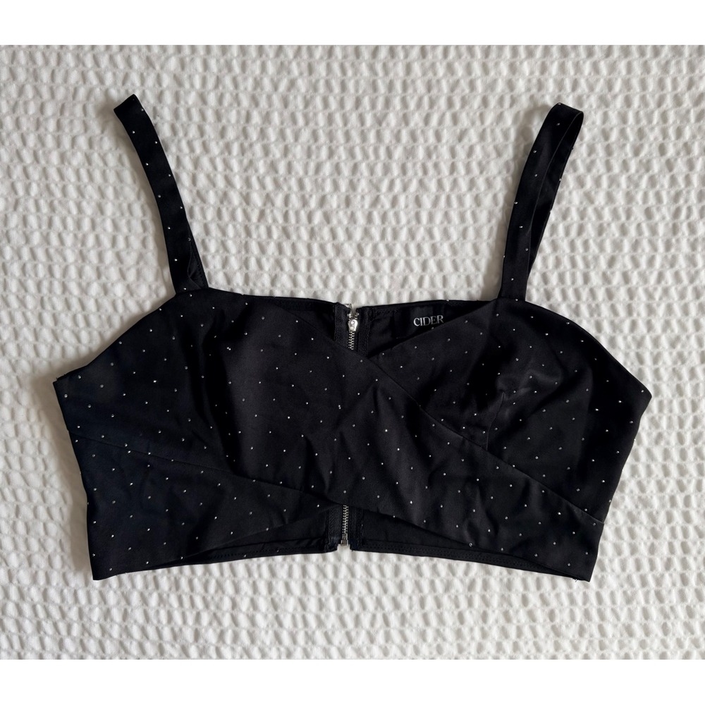 Cider Black Studded Wrap Front Crop Top Sleeveless Back Zip XL Bustier
